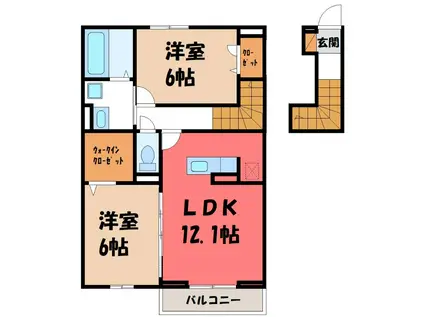 ヴォルガ II(2LDK/2階)の間取り写真