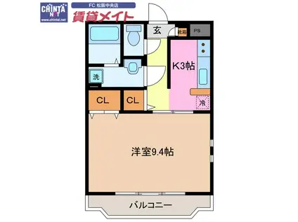 ユートピア垣鼻II(1K/3階)の間取り写真