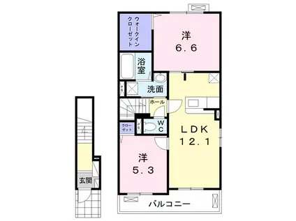 メゾン アルカンシェル サンク(2LDK/2階)の間取り写真