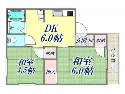 シティハイム橋本第3AP(2DK/2階)の間取り写真