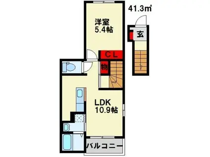フレシール黒崎(1LDK/2階)の間取り写真