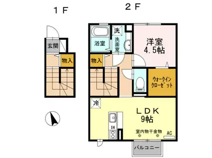  ディア コート II (1LDK/2階)の間取り写真