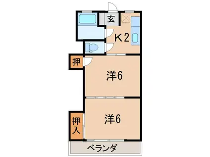 レジデンス渡利(2K/3階)の間取り写真