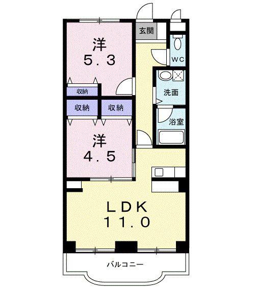 ヴィラハヤカワ(2LDK/3階)の間取り写真