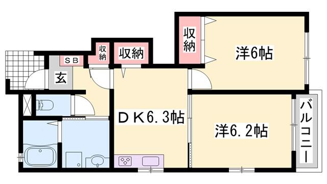 シン.シン.ハウスC(2DK/1階)の間取り写真