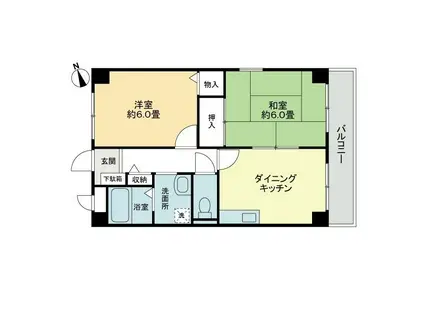 フィネス中屋敷(2DK/3階)の間取り写真