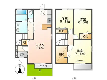 プリムヴェール大内 B(3LDK/1階)の間取り写真