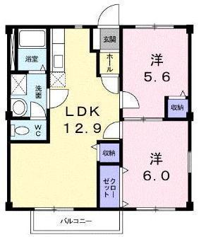 ニューシティ黒木(2LDK/2階)の間取り写真