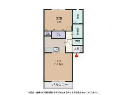 メルベーユ芝原B(1LDK/1階)の間取り写真