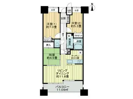 ライオンズ杜せきのしたステーションプラザ(3LDK/8階)の間取り写真