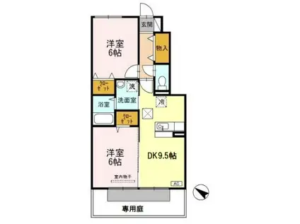 ディアコート(2DK/1階)の間取り写真