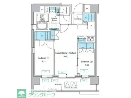 プレディアコート三軒茶屋(2LDK/5階)の間取り写真
