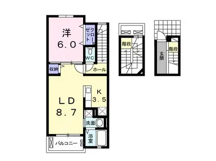 ウエストヒル田迎(1LDK/3階)の間取り写真