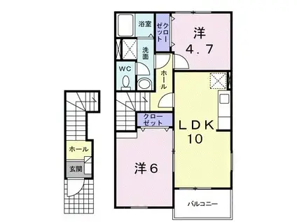 ブライドガーデンI B棟(2LDK/2階)の間取り写真