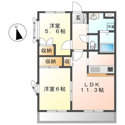 プラスパ・ダイトク(2LDK/1階)の間取り写真