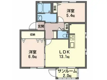 ディアス藤ノ木C棟(2LDK/1階)の間取り写真