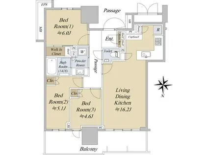 幕張ベイパーク ライズゲートタワー(3LDK/9階)の間取り写真