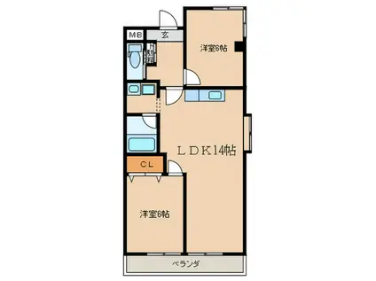 シャトーレ八幡(2LDK/1階)の間取り写真