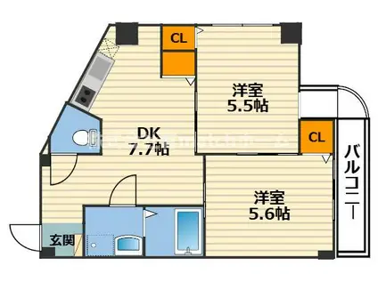 バンブス守口(2DK/2階)の間取り写真