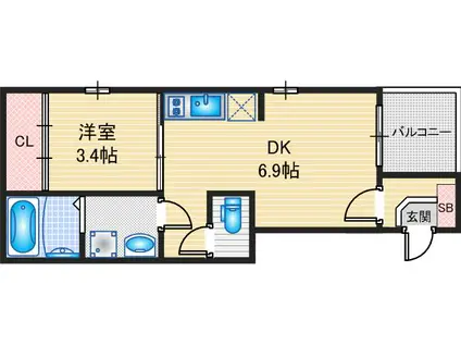 ハーモニーテラス下米野町II(1DK/3階)の間取り写真
