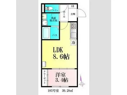 AMELO台原(1LDK/1階)の間取り写真