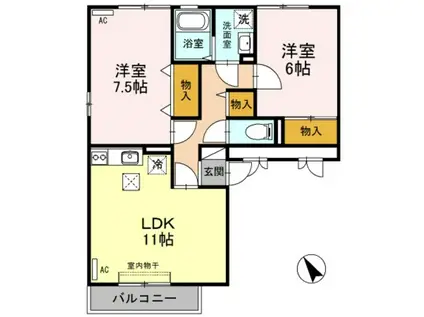 リバーフォート阿賀 B(2LDK/1階)の間取り写真