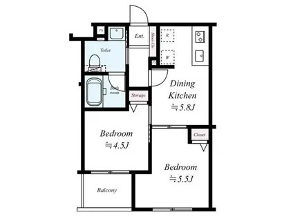 クィーンシティ板橋本町ラディウス(2DK/1階)の間取り写真