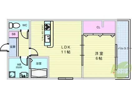プレジール曽根東町(1LDK/1階)の間取り写真