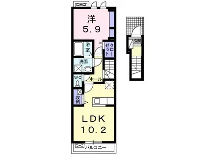 エルハーベン塩屋 B(1LDK/2階)の間取り写真