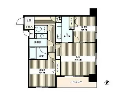 コンフィール日本橋アクアシティ(2LDK/3階)の間取り写真