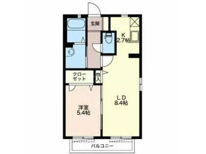 アビタシオン(1LDK/2階)の間取り写真