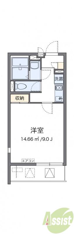 クレイノオアシスII(1K/2階)の間取り写真