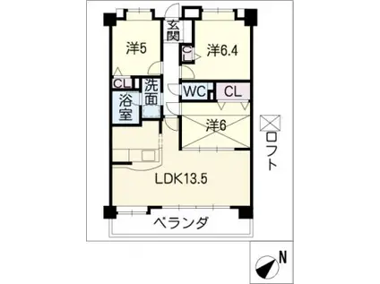 ライオンズマンション保呂公園 404号(3LDK/4階)の間取り写真