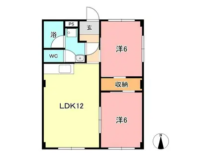 虫明第二マンション(2LDK/1階)の間取り写真