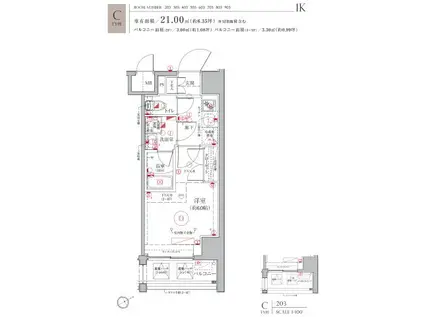 LE A横濱鶴見市場(1K/3階)の間取り写真