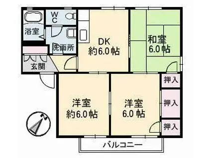 オークス参番館(3DK/2階)の間取り写真