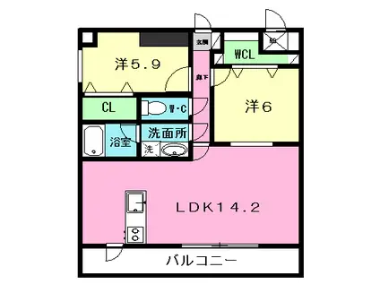 リディエンス光の森東(2LDK/1階)の間取り写真