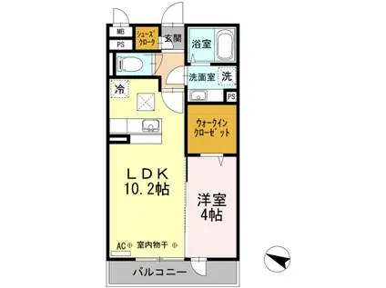 ディールーム高尾(1LDK/2階)の間取り写真