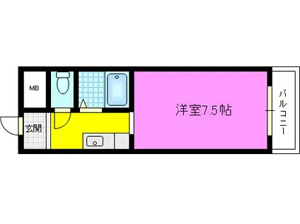 吉鴻ハイネス3(1K/2階)の間取り写真