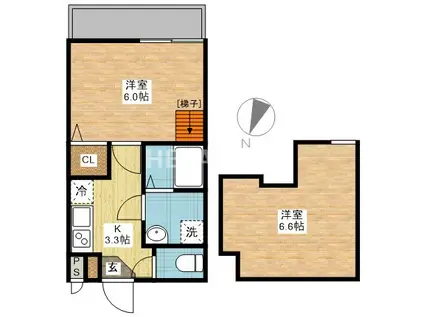 ヴィオラ田中町HILL II(1SK/2階)の間取り写真