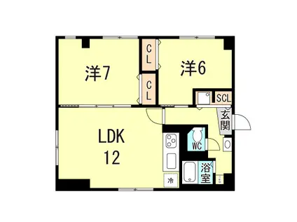 岡本野寄ハイツ(2LDK/1階)の間取り写真