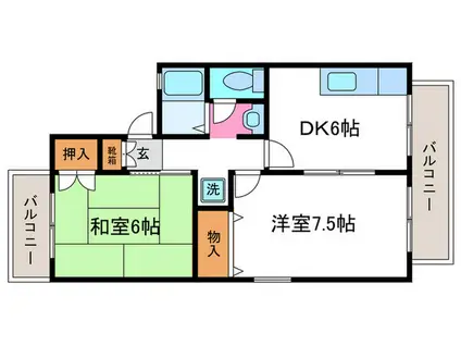 エクレール松尾(2DK/1階)の間取り写真