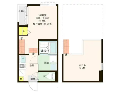 ハーモニーテラス香椎(1K/1階)の間取り写真