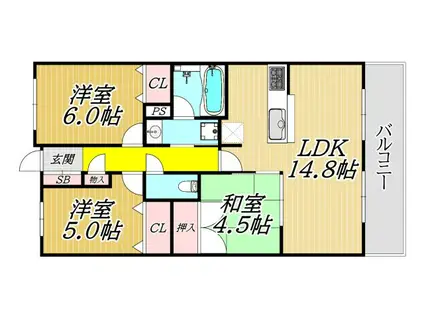 グランスイート伊丹駅前ローレルステージ(3LDK/11階)の間取り写真