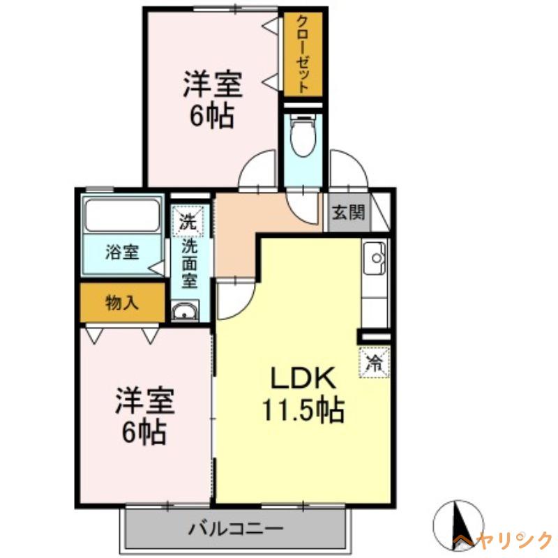 ネオステージB棟(2LDK/2階)の間取り写真
