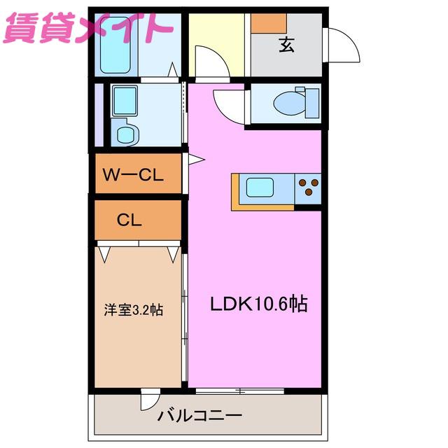 セレッソA棟(1LDK/2階)の間取り写真