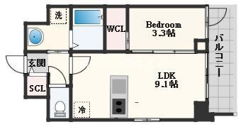 S-RESIDENCE松屋町ASENCE(1LDK/4階)の間取り写真