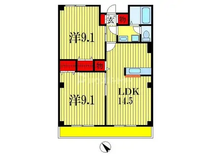 プライド(2LDK/9階)の間取り写真