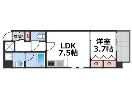 ラルテ天王寺(1LDK/1階)の間取り写真