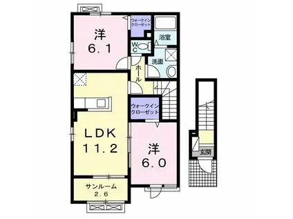 ピアニーIII(2LDK/2階)の間取り写真